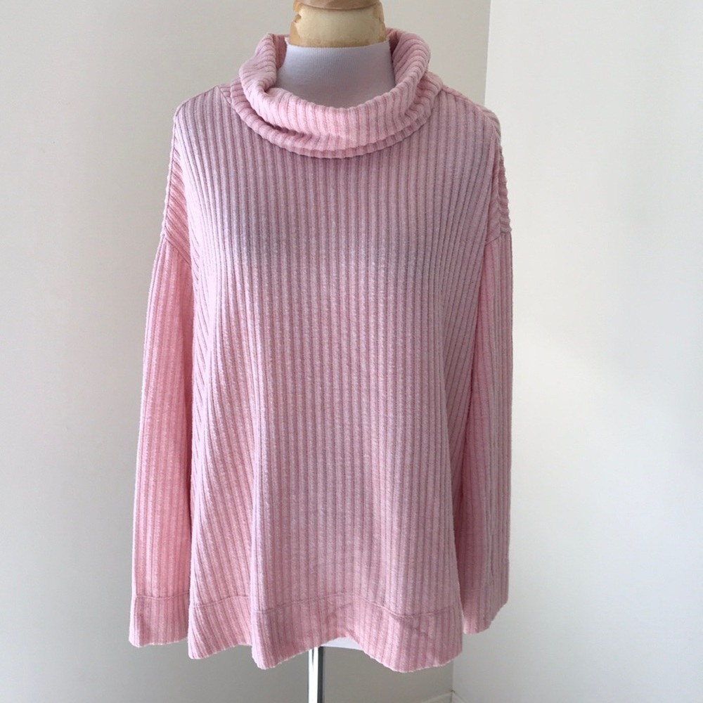 Mauve for Anthropologie medium cowl neck ribbed sweater top.